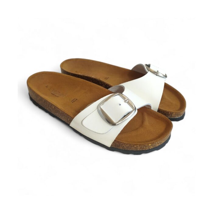 CIABATTA DONNA IN PELLE CON FIBBIA REGOLABILE E SOLETTA ANATOMICA