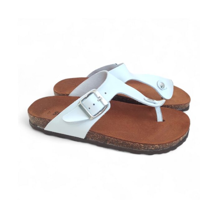 CIABATTA DONNA INFRADITO IN PELLE BIANCA CON PLANTARE ANATOMICO IN PELLE