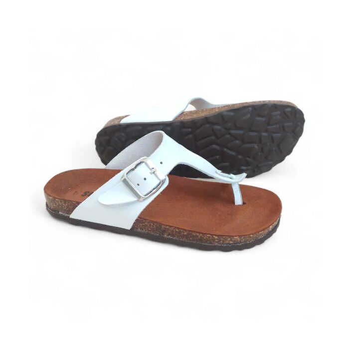 CIABATTA DONNA INFRADITO IN PELLE BIANCA CON PLANTARE ANATOMICO IN PELLE - immagine 3