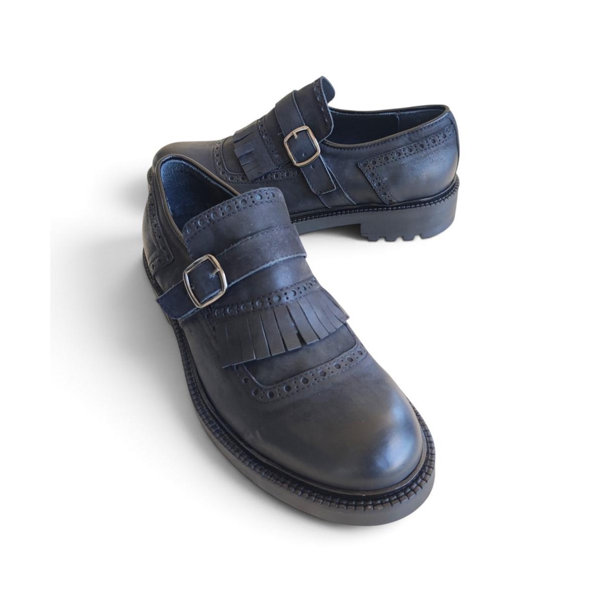 Scarpe Uomo Senza Lacci in Pelle Nabuk Grassato – Con Fibbia e Frangia - immagine 4